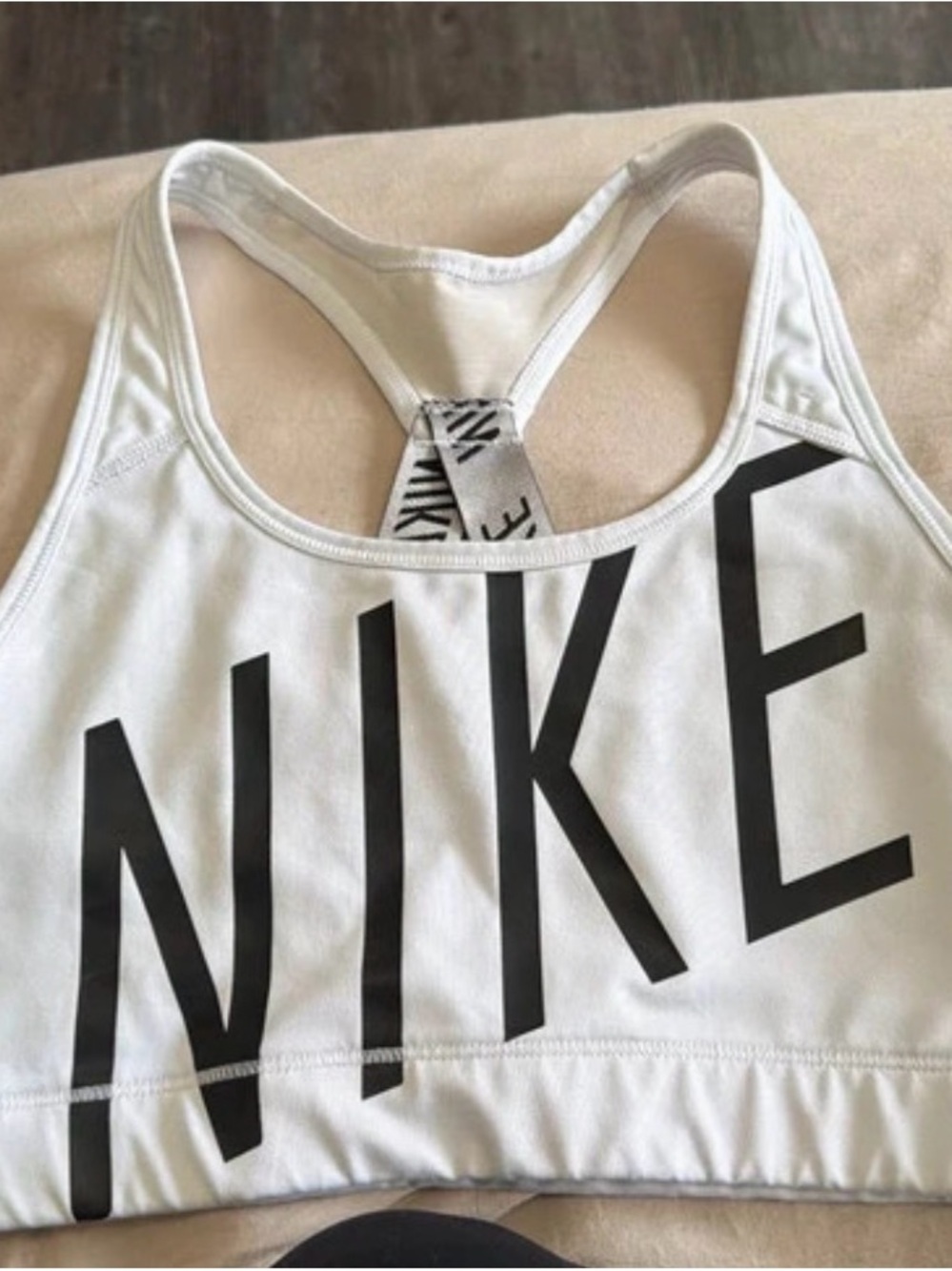 Nike White Racerback Sports Bra with Black Logo